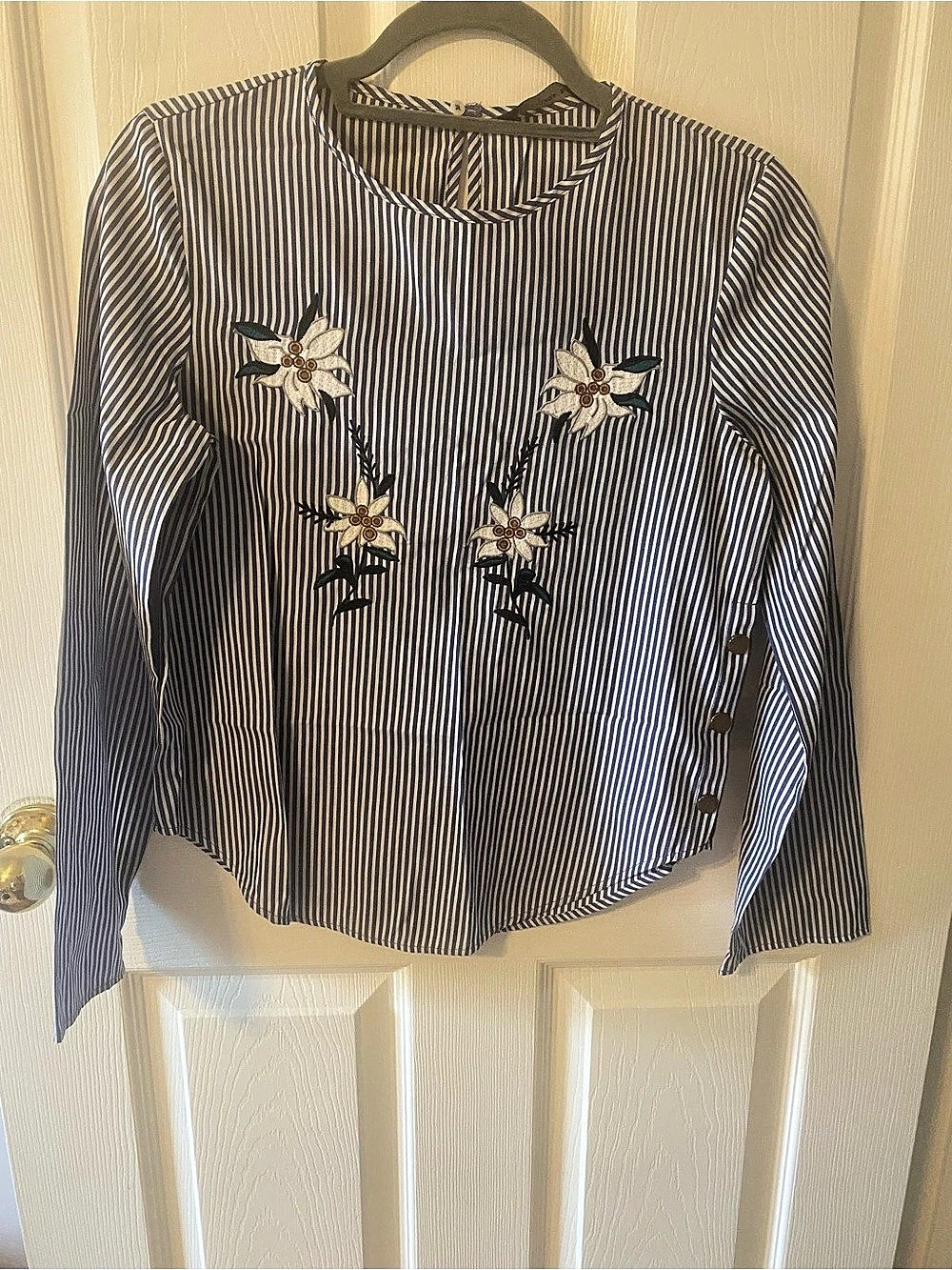 Zara Basic Striped Floral Blouse in Blue & White